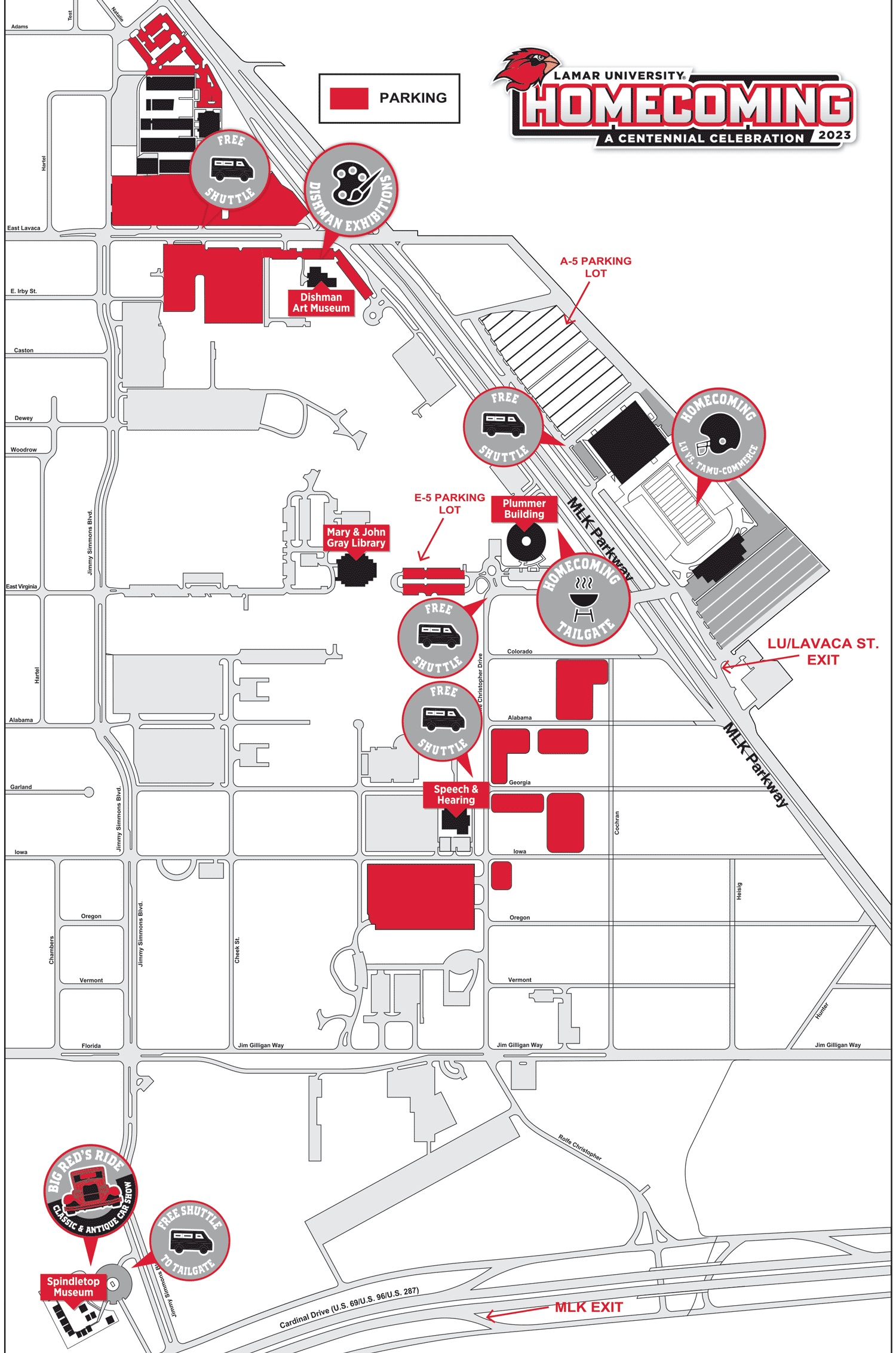 Homecoming Parking and Event Map