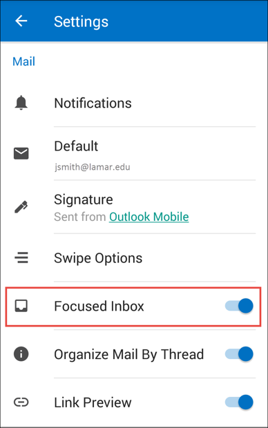 Outlook Mobile App Focused Inbox