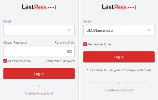 LP Log In with LEA screens