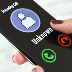 Vishing example, phone screen with an unknown incoming call