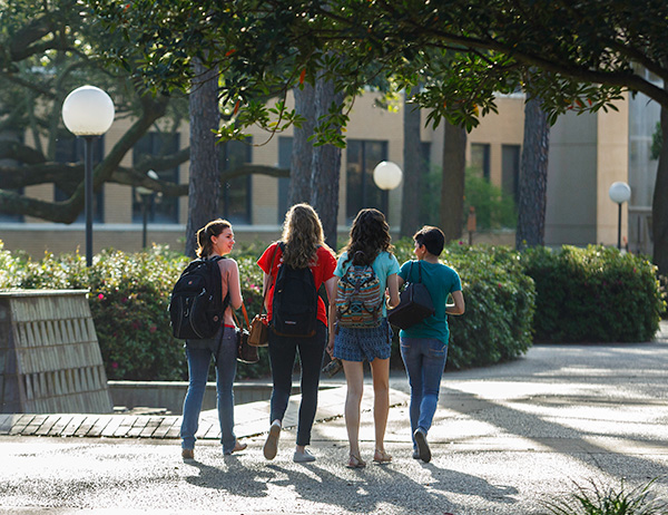 Students walking on campus at Lamar University
