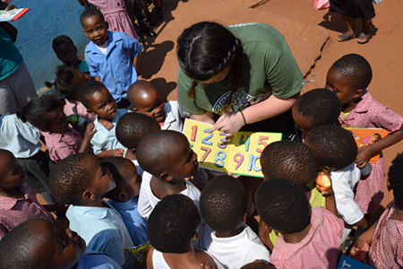 Reading a book to children