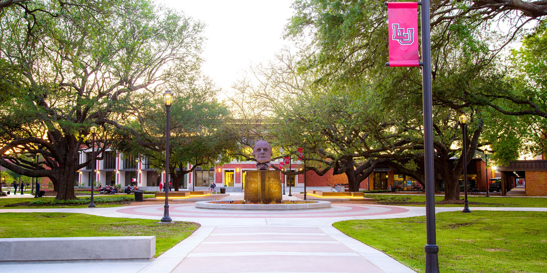 Lamar University Quad with Mirabeau Statute