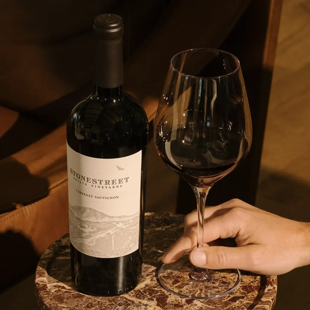 Stonestreet Vineyards Wine- closeup photo of a wine bottle and wine glass