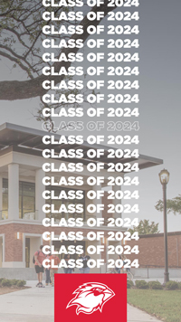 An image of the Setzer Student Center with the words "Class of 2024" repeating over the middle