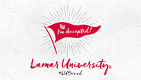 A white image with an animated red pendant that says I'm Accepted with the word LU Bound below it