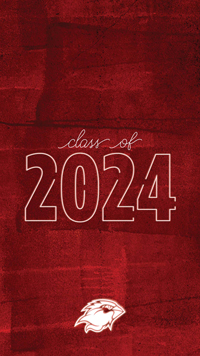 Class of 2024 in front of a rustic red background