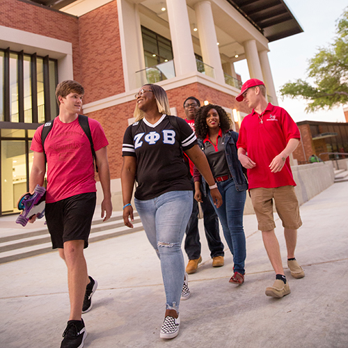 Students walking in front of the Setzer Student Center