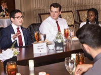 Andrew Victores talks to students about a career in medicine.