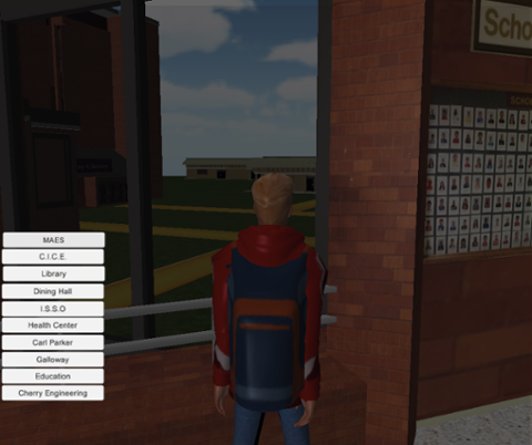 Partial views of Mary and John Gray Library and Carl Parker buildings from the 2nd floor of Cherry Engineering building