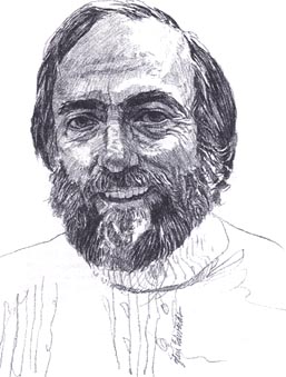 An artistic pencil sketch of Dr, Kip Thorne in Black and White shades.