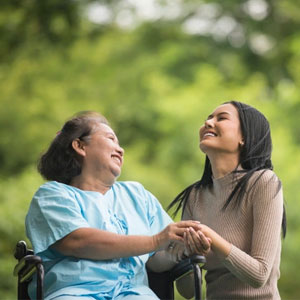 Social worker helping elderly