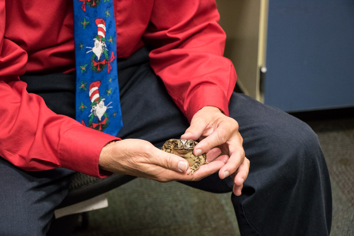 LU Math professor, Mr. Brice, and his pet toad