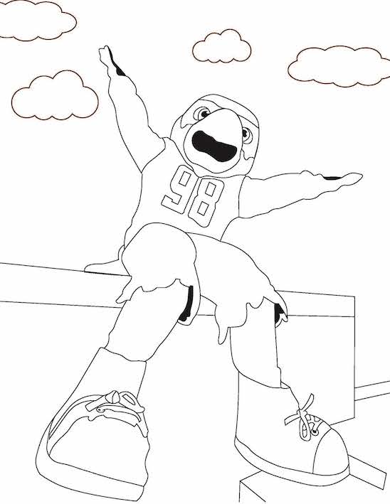 Coloring page of Big Red surrounded by clouds