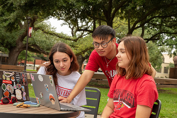 students working together at laptop