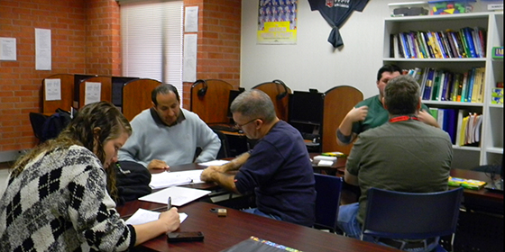 Students studying in the ASL lab. 
