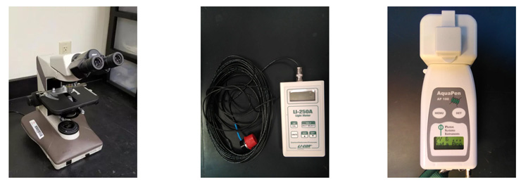 Nikon Microscope, Li-COR Light Meter, Aqua Pen Fluorometer