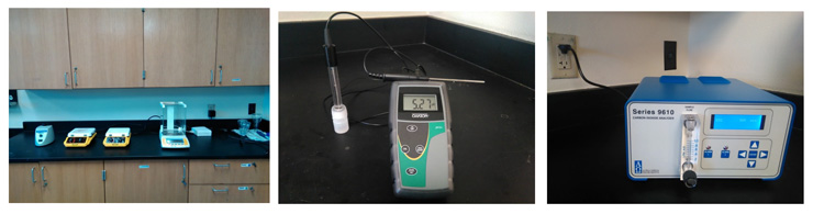Sartorius Balance and Stir Plates, Oakton-pH Meter, Alpha-Omega Carbon Dioxide Analyzer