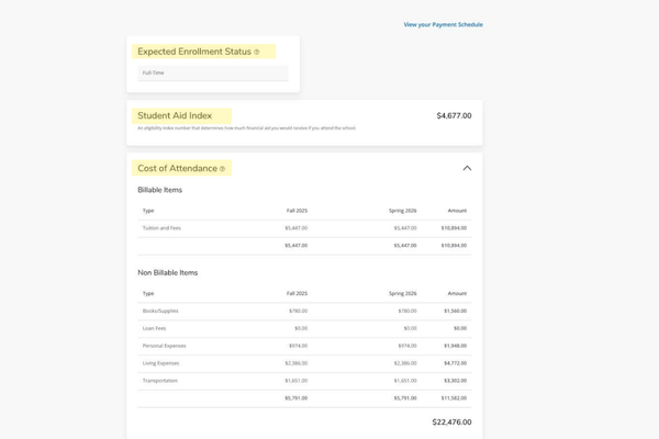 financial aid self service offer page