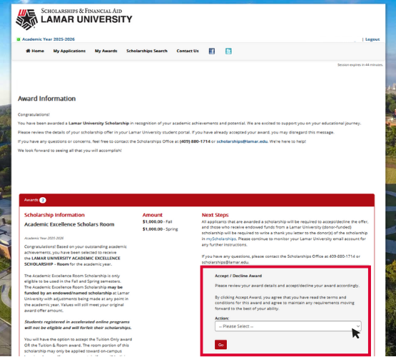 myscholarships my award page