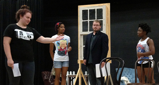 Rehearsal photo from The 39 Steps