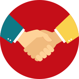 Shaking hands on red circle