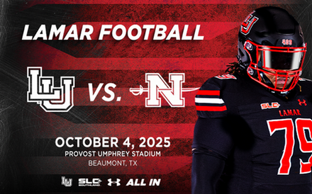 LU football player wears dark uniform with black visor, Lamar Football, LU vs Nicholls, October 4, 2025, Provost Umphrey Stadium Beaumont TX