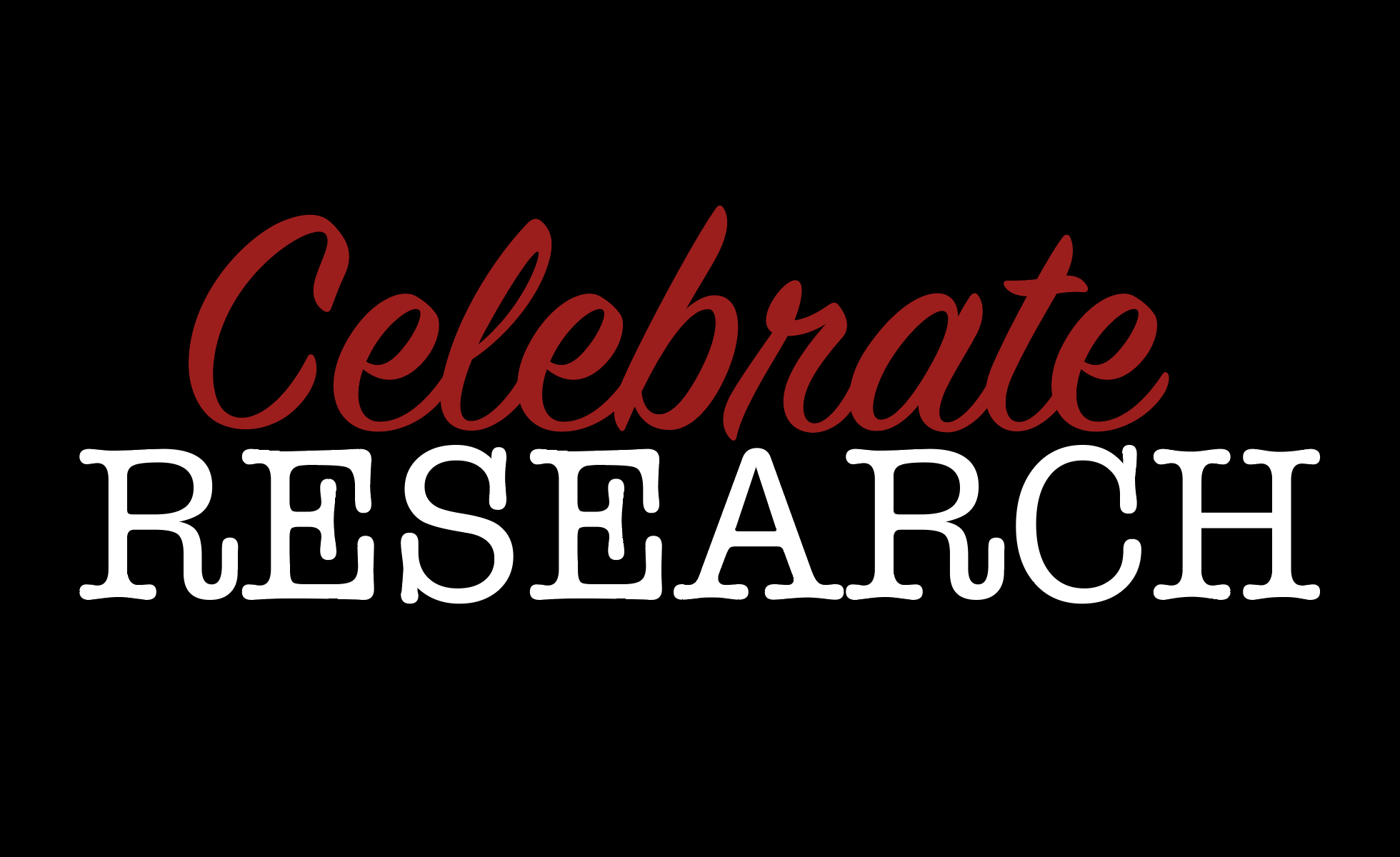 celebrate research white and red text on black b/g