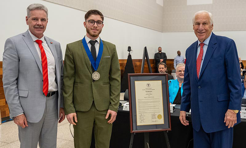 LU President Jaime Taylor at ceremony honoring Mohamed Irhabi as 2025 TSUS Regents' Student Scholar