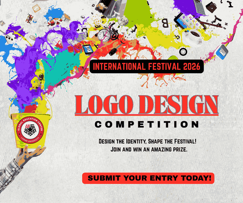 International Festival 2026, Logo Design Competition, Design the identity, shape the festival, join and win an amaizing prize. submit your entry today. image of hand holding yellow bucket with purple, yellow, teal, green paint and miscellaneous items splashing out