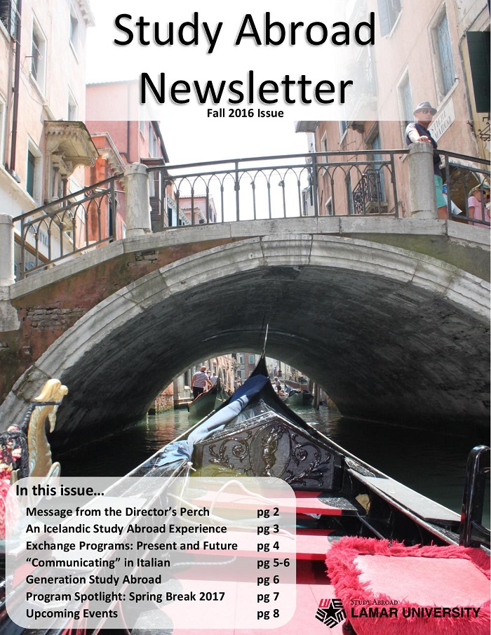 Click here to view the fall 2016 newsletter for Study Abroad