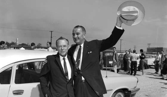 Senator Lyndon B. Johnson shown with Lamar's president, F.L. McDonald in 1959.