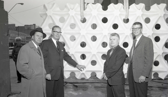A solar screen installed during the First Security National Bank construction in downtown Beaumont 1963. 