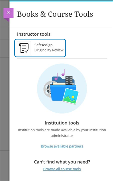 Image 1. Access SafeAssign Direct Submit from Books & Course Tools