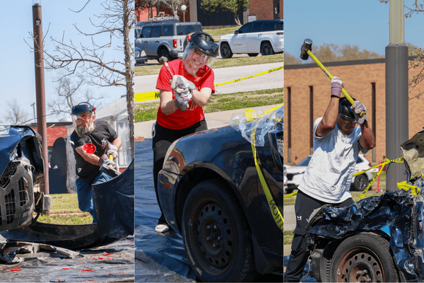 Engineering Students Smashing Car with Tools