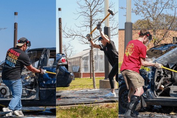 Engineering Students Smashing Cars with Tools