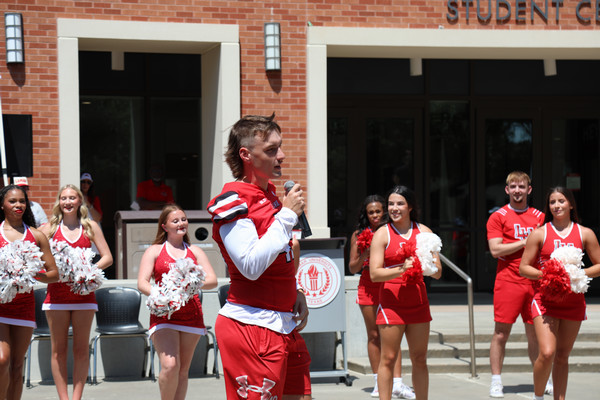 Football Player at Pep Rally