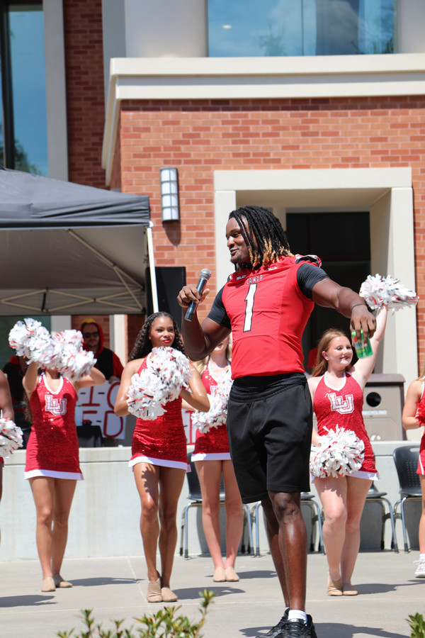 Football Player at Pep Rally