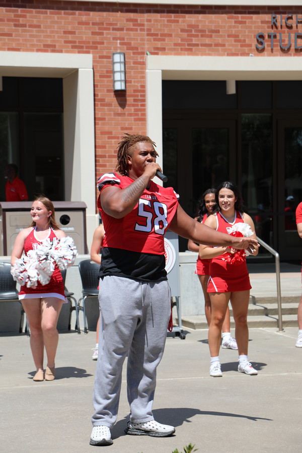 Football Player at Pep Rally