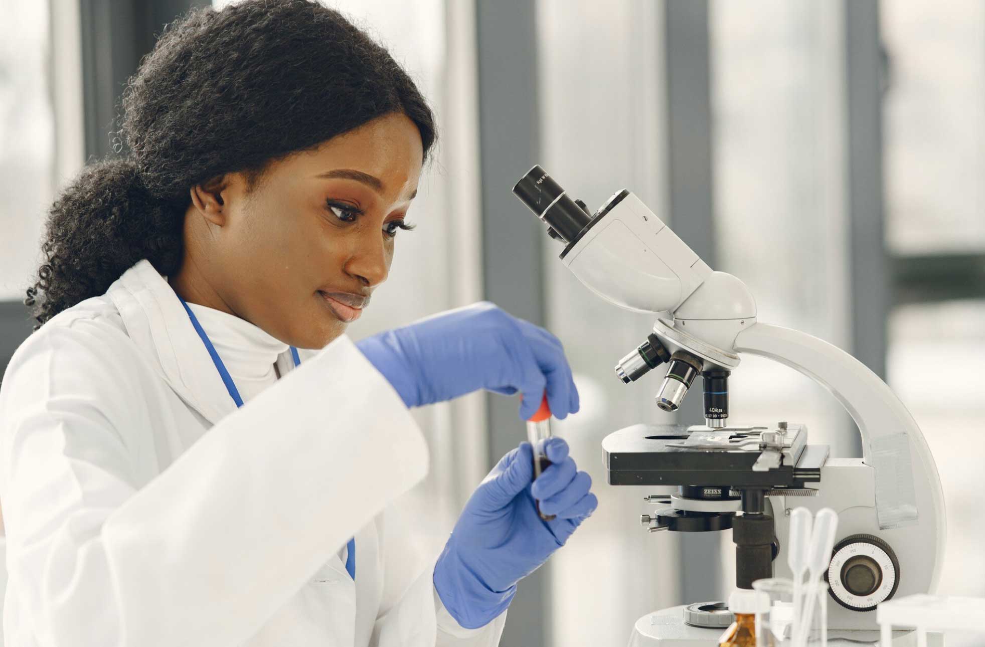 female student lab blood samples