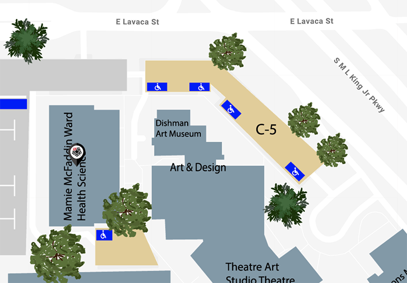 mamie mcfaddin ward health science building highlighted on lamar university campus