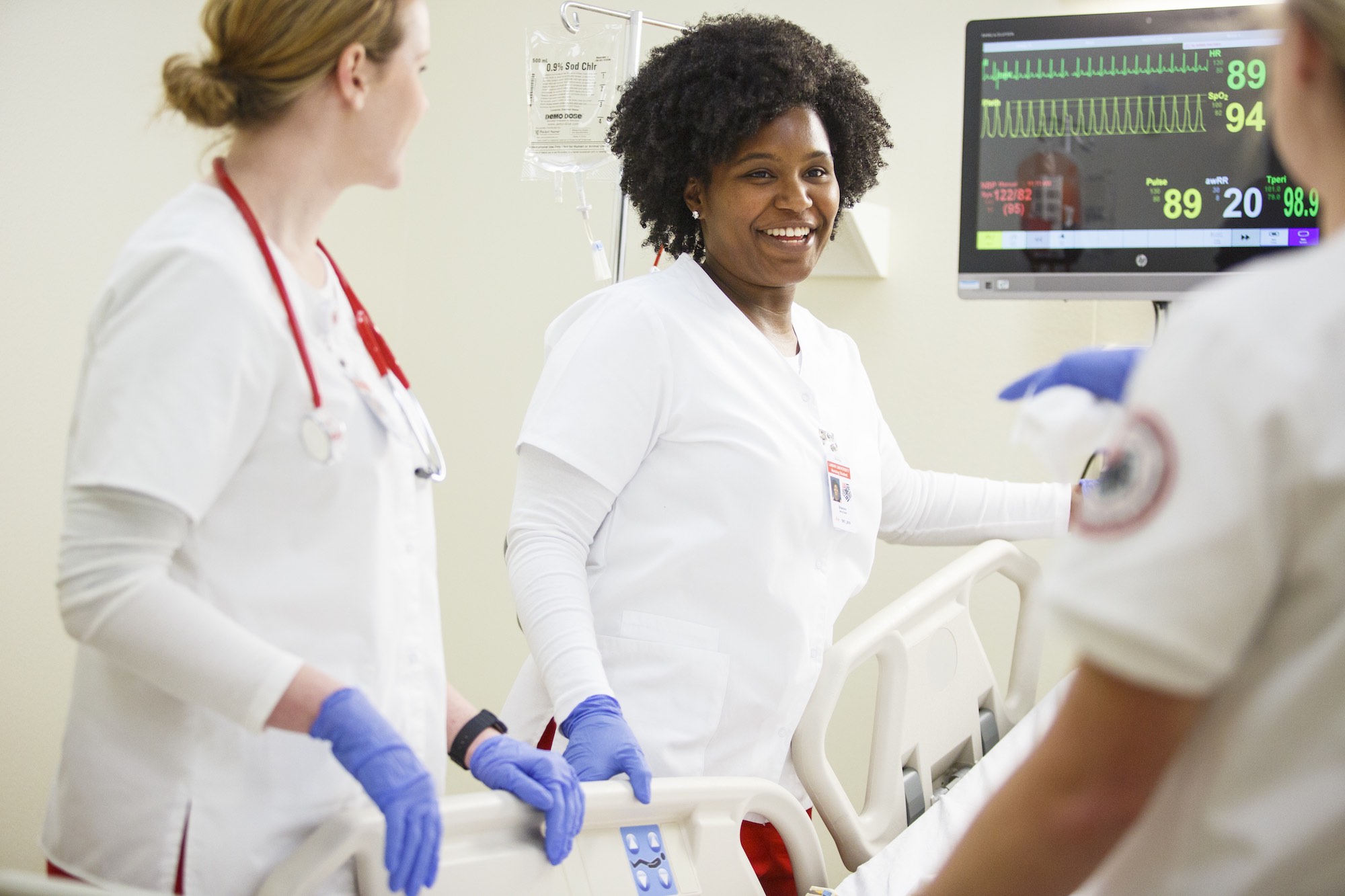 Student with monitor in a simulation lab