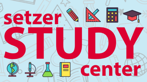 setzer study center, academic icons representing math, science, geography, writing
