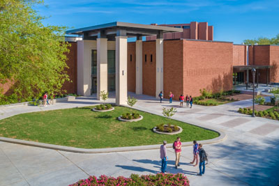 west entry and patio of the setzer student center