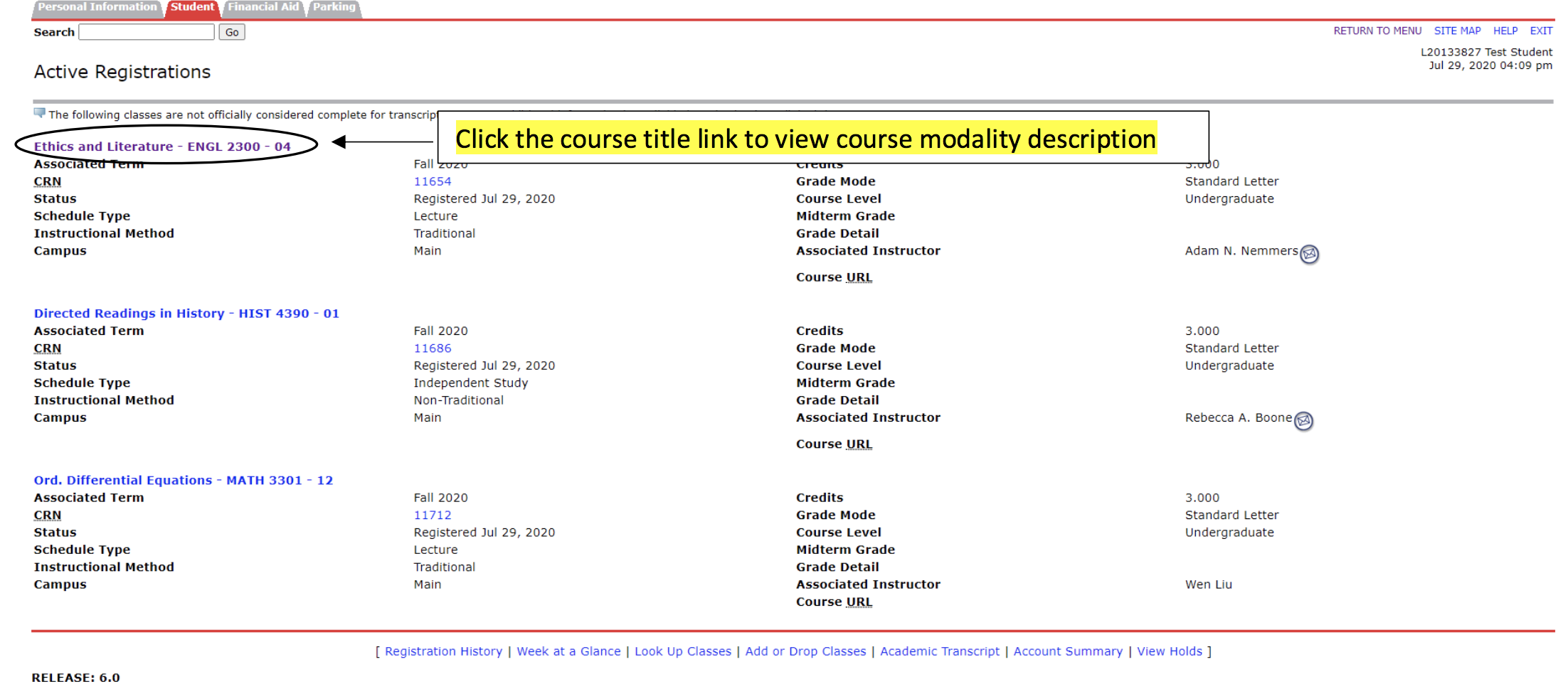 Click Course title link to view course modality description