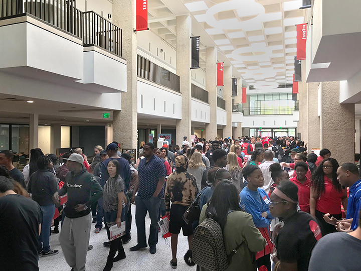 Prospective Lamar students toured the new Setzer Student Center during Cardinal View after it's re-opening in Spring 2018.