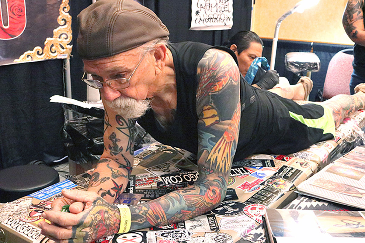 Robert Jones, a 70-year-old man from Winnie, started getting tattoos after he was diagnosed with cancer. Jones uses tattoos to help cope with the pain of going through chemotherapy. UP photo by Hannah LeTulle 