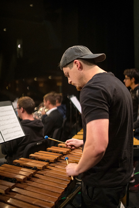 LU band members rehearse for their first concert of the 2019-20 season, Oct. 17, in the University Theatre. UP photos by Noah Dawlearn