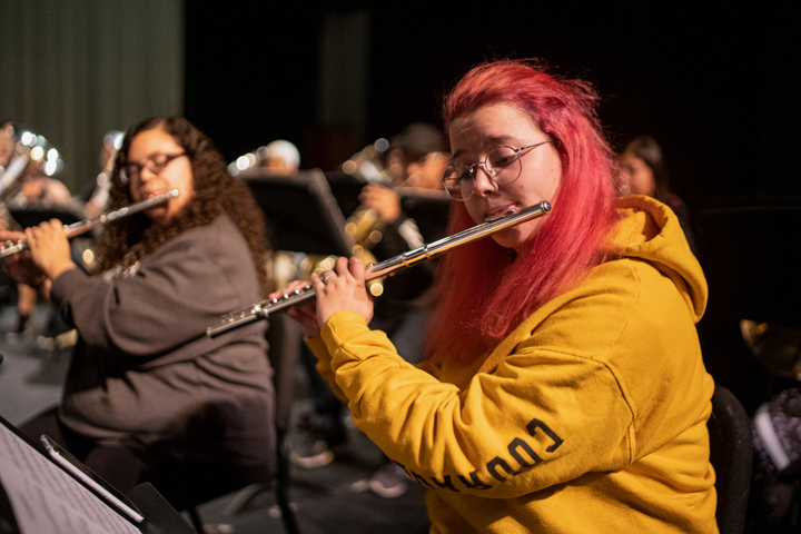 LU band members rehearse for their first concert of the 2019-20 season, Oct. 17, in the University Theatre. UP photos by Noah Dawlearn