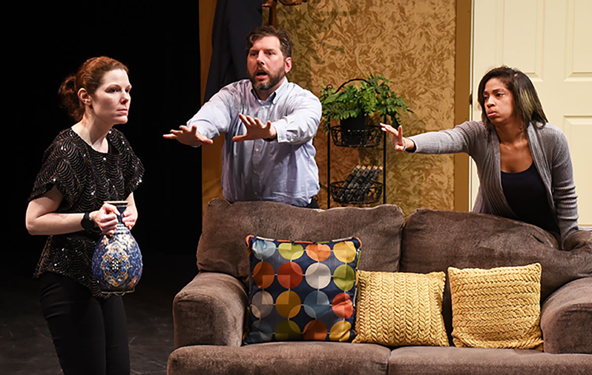 Margaret (Reese Ravencraft), left, Michael (Michael Saar) and Kate (Tiara Henderson) in a scene from "Good People," which in in production at Beaumont Community Players through Nov. 9.